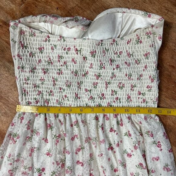 Strapless Floral Lace Midi Dress Womens S/M Smocked Bodice Cottagecore Fairy - Picture 12 of 13